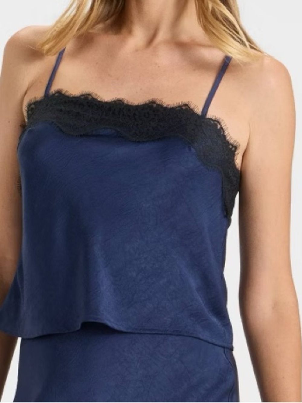 A New Day Lace Trim Cami Navy Satin Tank Top Size Small NWT